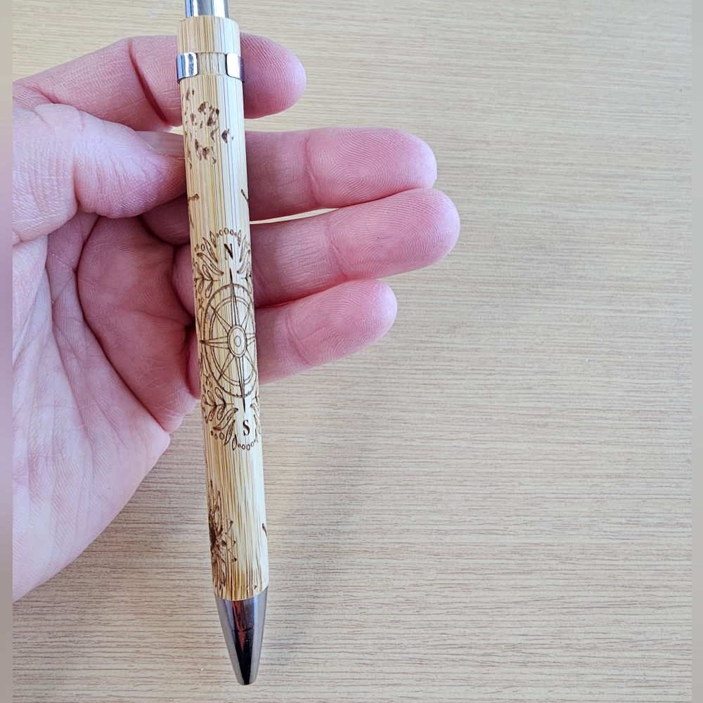 Compass & flower bamboo pen